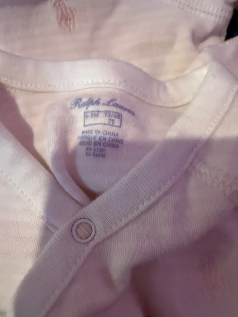 Ralph Lauren Pale Pink Striped Cotton Baby Top Set